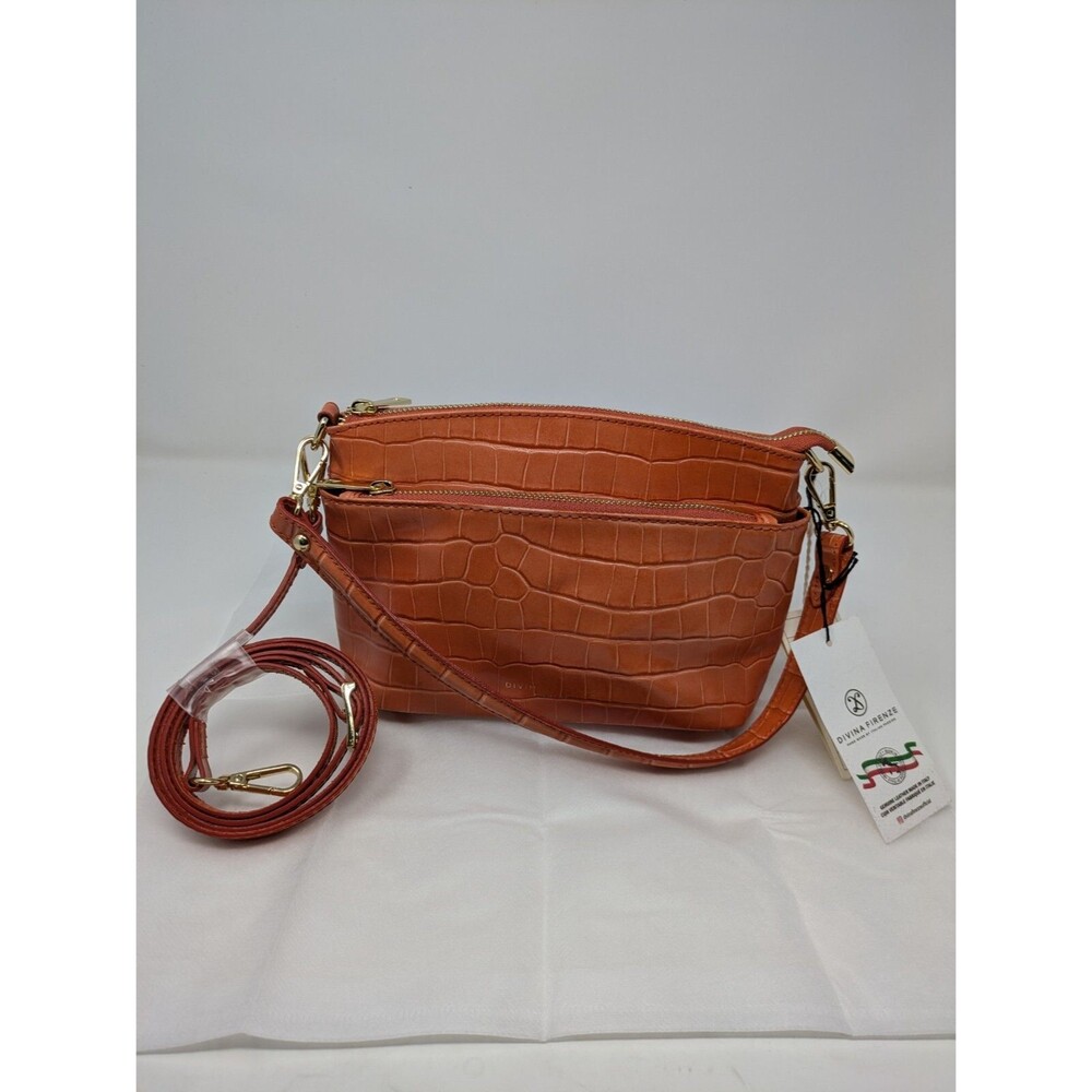 Divina Firenze Lilla Snake Skin Leather Papaya Convertible Handbag